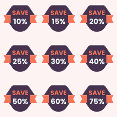 save different percent discount stickers and price tag set