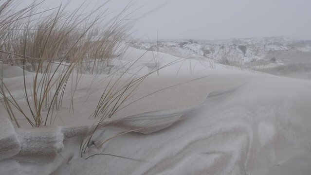 Sand dunes covered in snow