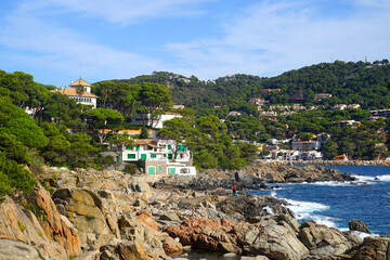 coastline with exclusive houses of the Mediterranean Sea between Calella de Palafrugell and...