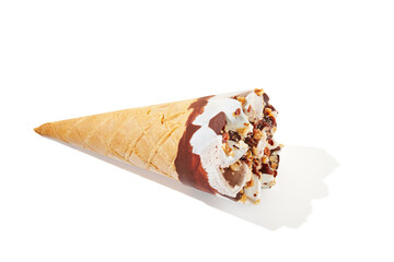 vanilla ice cream with cone on on white background