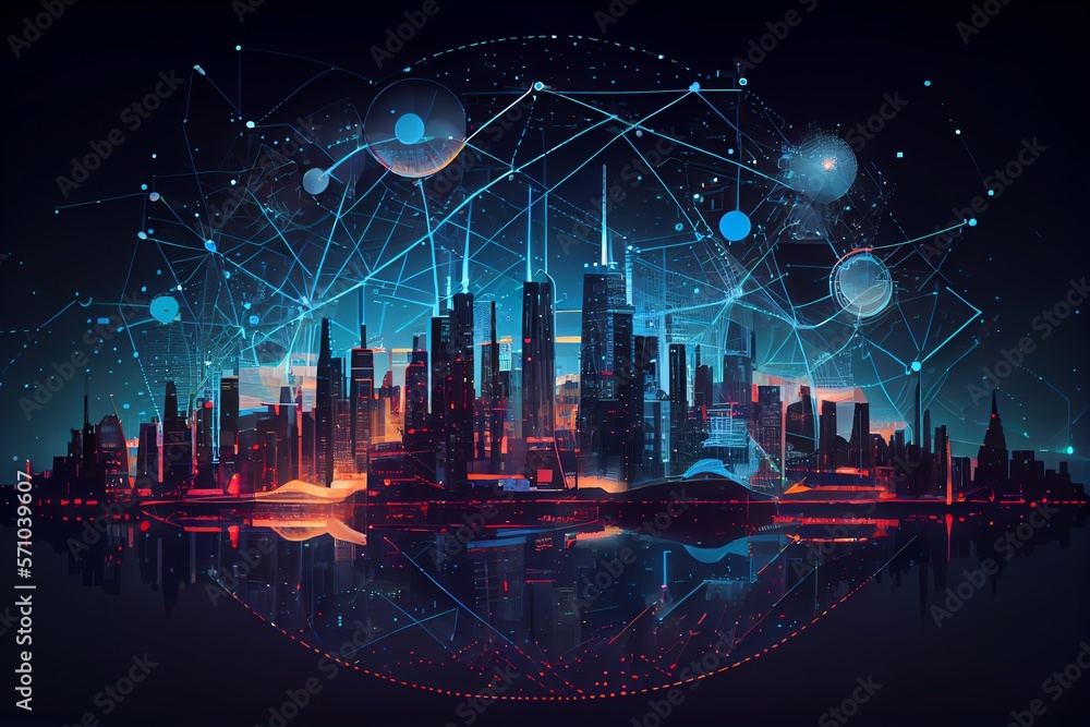 Poster telecommunication and communication network concept. big data connection technology. smart city and 