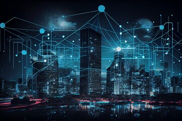 Fototapeta premium Telecommunication and communication network concept. Big data connection technology. Smart city and digital transformation. Generative AI
