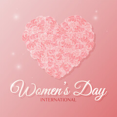 International Women's day card with heart made of roses.