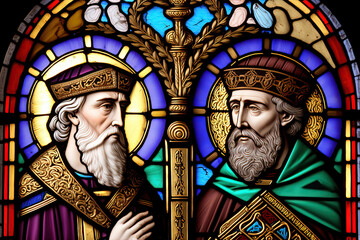 Naklejka na ściany i meble Saints Cyril and Methodius, Christian stained-glass window, Christian icon.