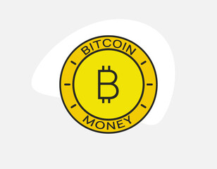 Bitcoin coin. Cryptocurrency, blockchain, mining. Gold coin with bitcoin sign. Finance, currency and savings. Outline colored icon. Vector illustration. Flat style.