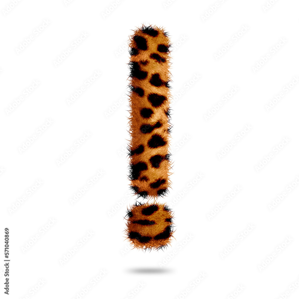 Poster exclamation mark symbol or icon design with leopard fur texture