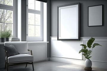 interior of a room with blank picture frame