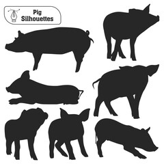 Collection of Animal Pig silhouette in different poses