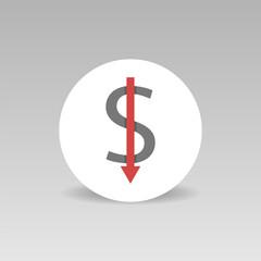Dollar decline vector round icon Crisis concept