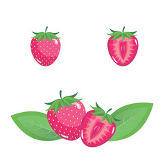 set of strawberries, strawber with leaves. Vector illustration of  berries isolated on a white background. Juicy and sweet tiny  vector illustration in cartoon style