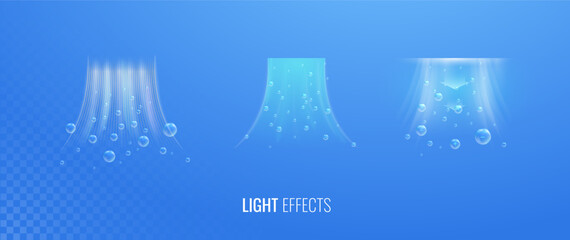 Air flow with ion positive and negative icon. Abstract light effect blowing from an air conditioner, purifier or humidifier. Set of vector elements