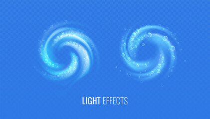 Air flow bubbles concept spiral foam detergent. Air vortex light effect concept of cleaning and washing. Vector illustration of a cool blurred spiral motion in a circle