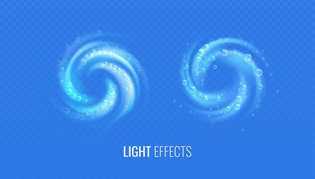 Air flow bubbles concept spiral foam detergent. Air vortex light effect concept of cleaning and washing. Vector illustration of a cool blurred spiral motion in a circle
