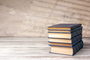 Vintage old hardback books. Education background. Back to school. Copy Space.