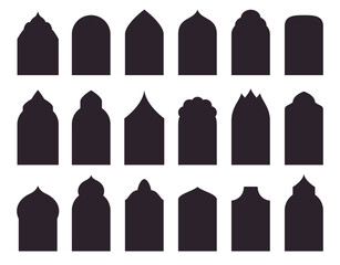 Islamic arches. Traditional arabic arch mosque windows form, oriental door shape frame turkish eastern architecture gothic gate arc decoration ramadan celebration ingenious vector