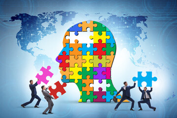 Creativity concept with head made of jigsaw pieces