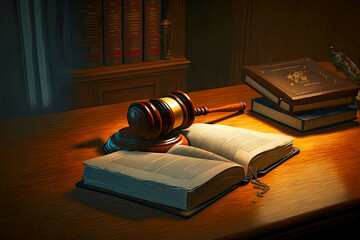 jurisdiction in courtroom with gavel and law book - obrazy, fototapety, plakaty