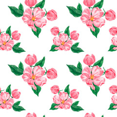 Hand drawn watercolor floral pattern. Apple blossom. Spring flowers. Textile print. Texture. Watercolor. Home textiles. Provence. Spring. April. May.