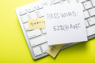 Strong and weak password on pieces of paper. Password security and protection.