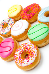 some colorful tasty donuts isolated