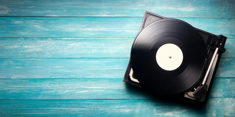 Vinyl records. Music background. Copy space. Banner