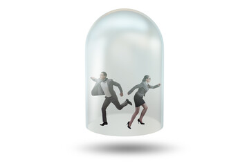 Business people trapped in transparent glass