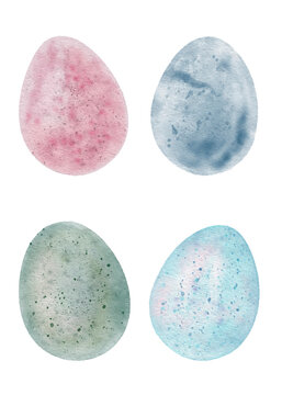 Easter Eggs. A set of colorful illustrations for hand painting eggs in watercolor style.