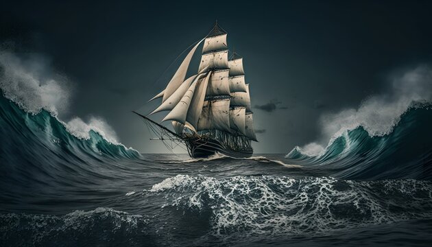 sailboat in stormy seas, generative ai