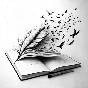 An Open Book In Black Pen On A White Background