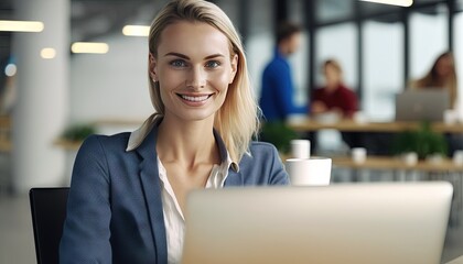 beautiful woman in modern office smiling business