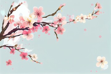  Pink Cherry blossom,Vector Illustration, watercolor style AI Generated