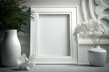 Generative ai white photo frame mockup in interior, its design
