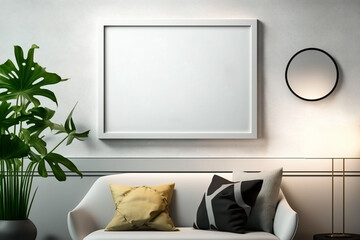 Generative ai white photo frame mockup in interior, its design