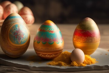 Easter eggs on the wooden table