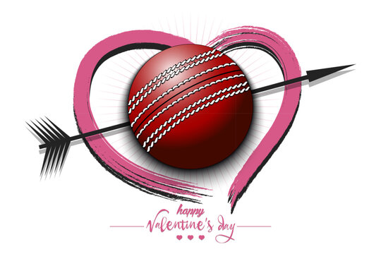 Happy Valentines Day. Cricket ball and heart