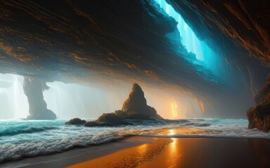 Obraz na płótnie Canvas A beautiful seascape with big sea waves