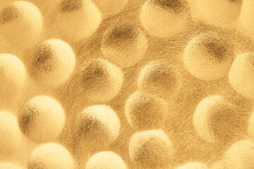 Abstract golden background. Gold scratched texture with volumetric bubbles pattern. Futuristic style.