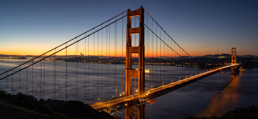 View of the Golden Gate Bridge just before sunrise