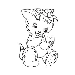 Pretty Puppy Dog and cat coloring page Design for Kids Children preschool stock vector style illustration