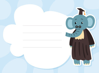 Ruled Empty Cloud Space with Elephant Animal in Glasses and Graduation Hat Learning Vector Template