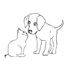 Pretty Puppy Dog and cat coloring page Design for Kids Children preschool stock vector style illustration