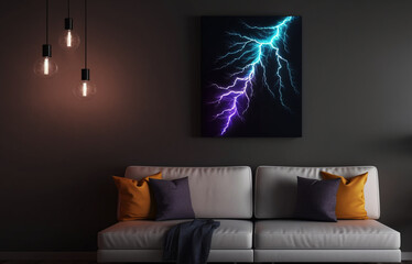 Cozy room with sofa and lightning canvas generative ai