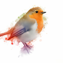 Robin Redbreast Bird in Watercolor
