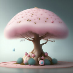 Generative AI: cute fantasy tree in delicate pastel colors with shapes