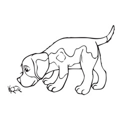 Pretty Puppy Dog and cat coloring page Design for Kids Children preschool stock vector style illustration