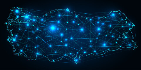 Turkey city centers, communication network map illustration
