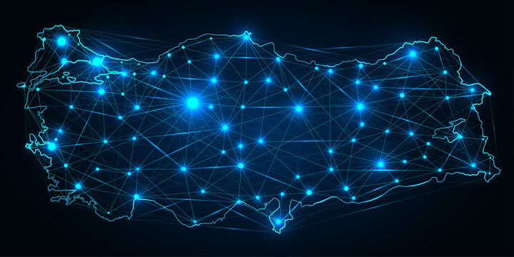 Turkey city centers, communication network map illustration