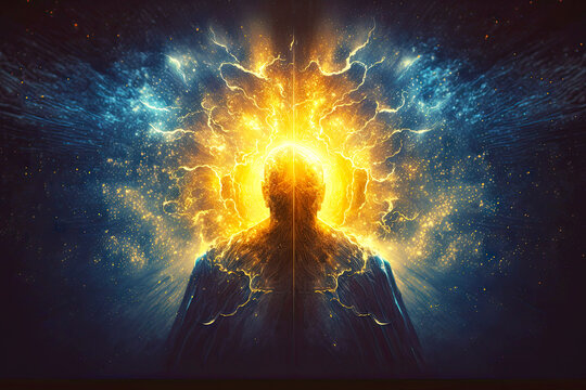 illumination from above of manifestation in human mind of god and spirituality, generative ai