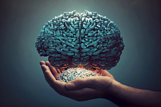 Big Human Brain In Hands Of Image Of God Mind And Spirituality, Generative Ai