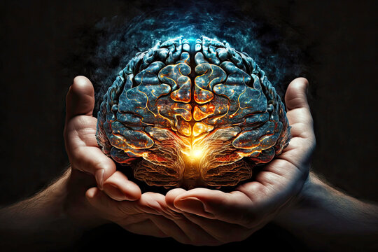 Big Human Brain In Hands Of Image Of God Mind And Spirituality, Generative Ai